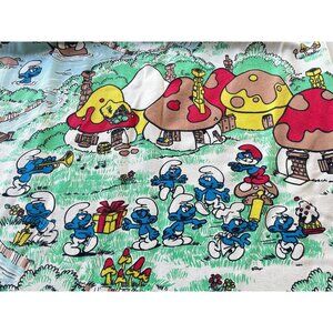 Vintage 70s curtain, Smurfs, comic, movie characters, pleated panel, price for 1